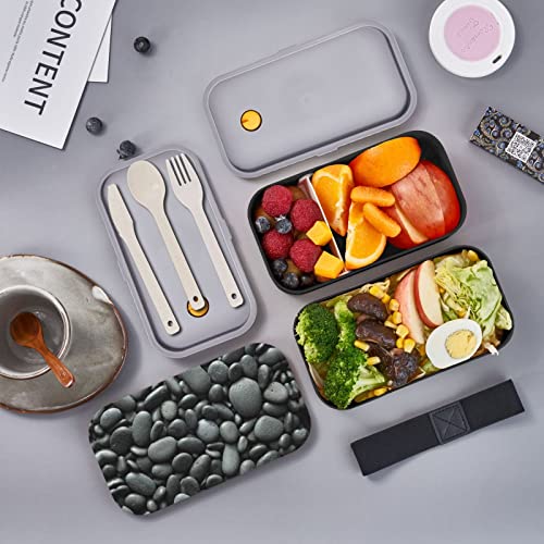 KOOLR Many Black Pebbles Print Bento Box Adult Lunch Box With 2 Compartments Stackable For Work Picnic Leak Proof Bento Box