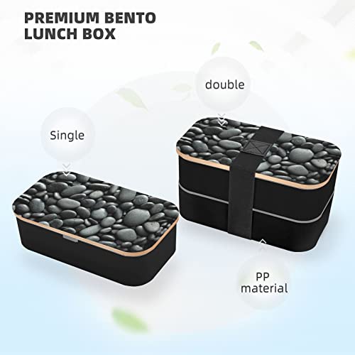 KOOLR Many Black Pebbles Print Bento Box Adult Lunch Box With 2 Compartments Stackable For Work Picnic Leak Proof Bento Box