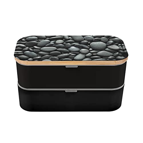 KOOLR Many Black Pebbles Print Bento Box Adult Lunch Box With 2 Compartments Stackable For Work Picnic Leak Proof Bento Box