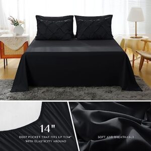 JOLLYVOGUE Black Bed in a Bag 7-Pieces, King Comforter Set for All Season, Pintuck Bedding Sets with 1 Comforter, 1 Flat Sheet, 1 Fitted Sheet, 2 Pillowcases & 2 PillowShams