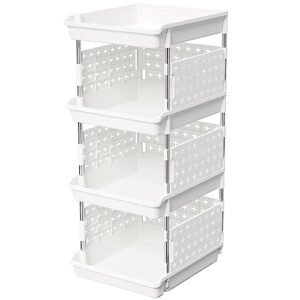 Lifewit Plastic Stackable Storage Baskets, 4 Tier Stacking Bins for Closet Wardrobe, Playroom, Kitchen and Pantry Organization, Large Capacity Multi-Functional Stackable Storage Containers Shelves