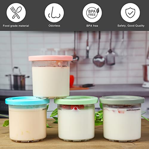 Ice Cream Pint Containers with Silicone Lids Replacement，Compatible with NC299AMZ and NC300s Series Creami Ice Cream Makers