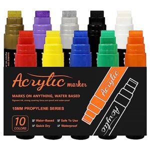 gnidvsdlf paint markers 10 jumbo colored with 15mm felt tips - acrylic paint pens for rock painting, stone, ceramic, glass, wood, and canvas window kids adults