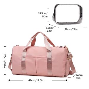 BAVELOE Small Gym Bag for Women, Travel Duffle Bag with Wet Pocket Shoes Compartment Dance Bag Overnight Weekender Bag (Pink)