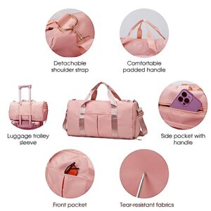 BAVELOE Small Gym Bag for Women, Travel Duffle Bag with Wet Pocket Shoes Compartment Dance Bag Overnight Weekender Bag (Pink)