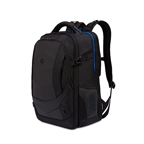 SwissGear Gaming Laptop Backpack with USB, Black/Blue, 19 Inch