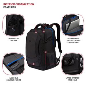 SwissGear Gaming Laptop Backpack with USB, Black/Blue, 19 Inch