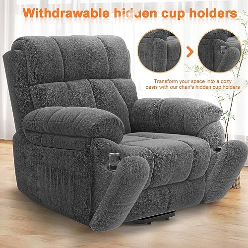 YONISEE Oversized Lift Chairs Recliner for Elderly with Massage and Heat, Overstuffed Wide Recliners, Electric Recliner Chairs for Adults, Heavy Duty and Safety Motion with 2 Concealed Cup Holders