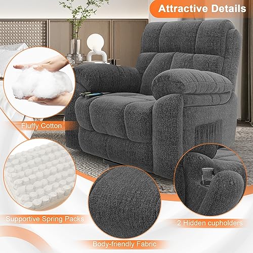 YONISEE Oversized Lift Chairs Recliner for Elderly with Massage and Heat, Overstuffed Wide Recliners, Electric Recliner Chairs for Adults, Heavy Duty and Safety Motion with 2 Concealed Cup Holders