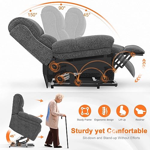 YONISEE Oversized Lift Chairs Recliner for Elderly with Massage and Heat, Overstuffed Wide Recliners, Electric Recliner Chairs for Adults, Heavy Duty and Safety Motion with 2 Concealed Cup Holders