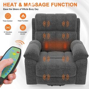 YONISEE Oversized Lift Chairs Recliner for Elderly with Massage and Heat, Overstuffed Wide Recliners, Electric Recliner Chairs for Adults, Heavy Duty and Safety Motion with 2 Concealed Cup Holders