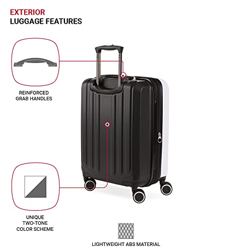 SwissGear 8028 Hardside Expandable Spinner Luggage, Black/White, Carry-On 19-Inch