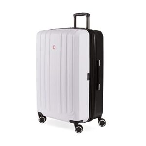 swissgear 8028 hardside expandable spinner luggage, black/white, checked-large 28-inch