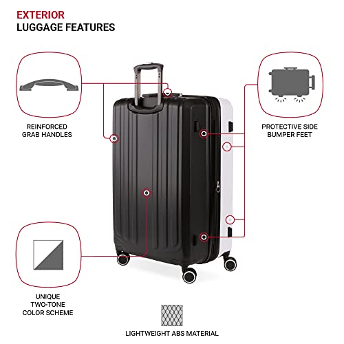 SwissGear 8028 Hardside Expandable Spinner Luggage, Black/White, Checked-Large 28-Inch