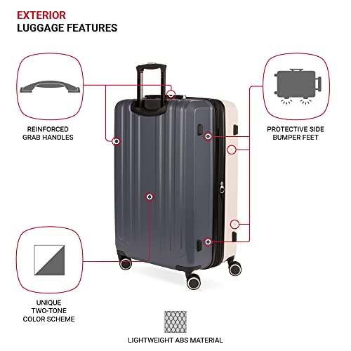 SwissGear 8028 Hardside Expandable Spinner Luggage, Pink/Dark Grey, Checked-Large 28-Inch