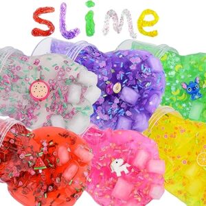 6 Pack,Fun Slime Crystal Clear Slime Kit,Super Soft and Non-Sticky, DIY Crunchy Slime Toy for Kids, Boba Slime Party Favors for Girls Boys, Stress Relief Toys