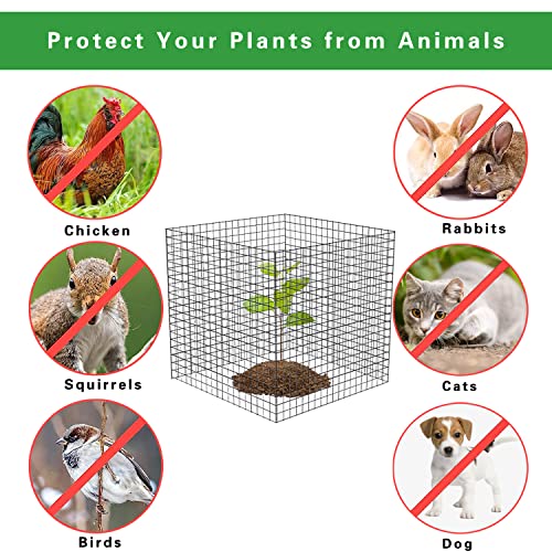 5 Pack Wire Plant Protectors Square Wire Plant Cages Mesh Plant Cage Chicken Wire Cloche with 20 Ground Stakes and 100 Nylon Ties Protect Plants, Garden,Shrubs and Vegetables from Animals, 12x12 inch