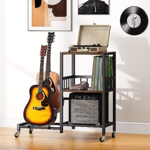yitahome 2-tier adjustable guitar stand with storage shelf and wheels, guitar rack for multiple guitars, acoustic, bass, electric guitar stand, suitable for home, studio, band stages
