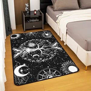Erosebridal Tree of Life Area Rug,Psychedelic Mystic Stars Space Rug 5x7,Gothic Moth Butterfly Black White Boho Style Living Room Rugs,3D Printed Constellations Accent Rug Set