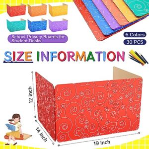 Jetec 30 Pcs Privacy Boards for Student Desks Classroom Privacy Boards for Desks Colored Desk Divider Testing Dividers Desk Partition Trifold Panels Study Carrel for Study Teacher Classroom Office