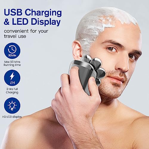 Mr.wintek Magnetic Head Shavers for Bald Men, 5-in-1 Electric Razor IPX5 Waterproof for Men, Cordless Electric Head Shavers with Beard Nose Hair Trimmer, Grooming Kit with LED Display