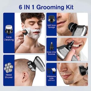 Mr.wintek Magnetic Head Shavers for Bald Men, 5-in-1 Electric Razor IPX5 Waterproof for Men, Cordless Electric Head Shavers with Beard Nose Hair Trimmer, Grooming Kit with LED Display