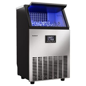 restisland commercial ice maker machine, 100 lbs /24 h, 33 lbs storage bin, stainless steel, compact, embedded, self-cleaning, perfect for home/office/shop/cafe, includes ice scoop, connection hose