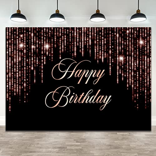 Wollmix Happy Birthday Decorations Backdrop for Women Rose Gold Banner Girls Princess Glitter Sweet 16 Photography Background Party Supplies Photo Booth Cake Table Props 7x5ft