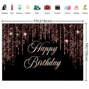 Wollmix Happy Birthday Decorations Backdrop for Women Rose Gold Banner Girls Princess Glitter Sweet 16 Photography Background Party Supplies Photo Booth Cake Table Props 7x5ft