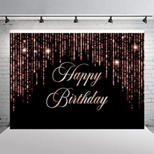 Wollmix Happy Birthday Decorations Backdrop for Women Rose Gold Banner Girls Princess Glitter Sweet 16 Photography Background Party Supplies Photo Booth Cake Table Props 7x5ft