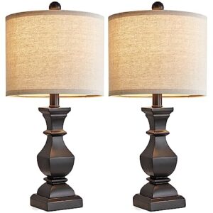 PoKat 20.5" Mid Century Table Lamp Sets of 2 for Living Room Retro Style Farmhouse Table Lamp for Bedroom Classic Beige Resin Bedside Night Light Lamps