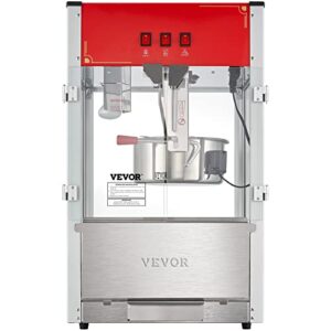 VEVOR Commercial Popcorn Machine, 12 Oz Kettle, 1440 W Countertop Popcorn Maker for 80 Cups per Batch, Theater Style Popper with 3-Switch Control Steel Frame Tempered Glass Doors 1 Scoop 2 Spoons, Red