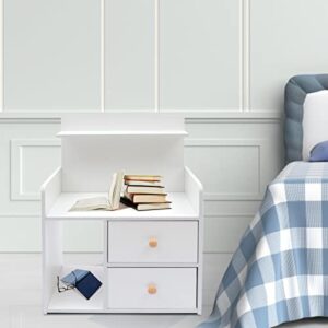 mimoda nightstand 2 drawers with open storage end side table open shelf bed table for bedroom, living room, office, white