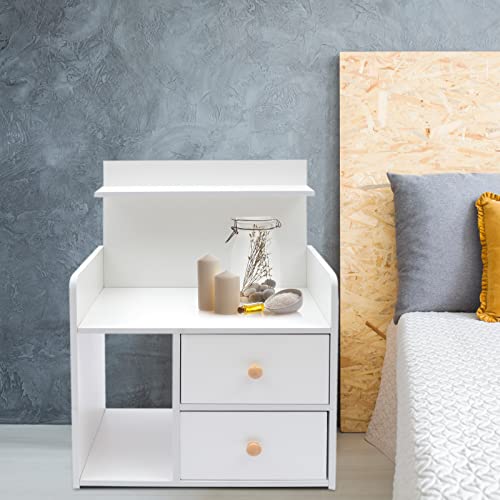 MIMODA Nightstand 2 Drawers with Open Storage End Side Table Open Shelf Bed Table for Bedroom, Living Room, Office, White