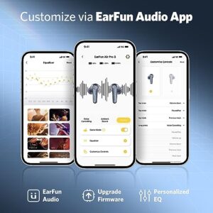 EarFun Air Pro 3 Noise Cancelling Wireless Earbuds, Qualcomm® aptX™ Adaptive Sound, 6 Mics CVC 8.0 ENC, Bluetooth 5.3 Earbuds, Multipoint Connection, 45H Playtime, App Customize EQ, Blue