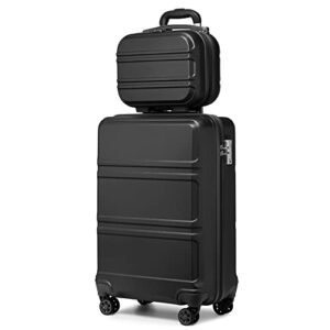 kono 2 piece luggage sets lightweight, 20" carry on luggage and 12" mini cosmetic cases hardshell suitcase sets, durable hardside suitcase with spinner wheels tsa lock black