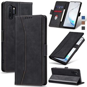 jasonyu flip wallet case for samsung galaxy note 10 plus,leather magnetic folio cover with card holder,kickstand - tpu shockproof durable protective phone case,black