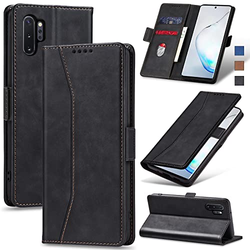 Jasonyu Flip Wallet Case for Samsung Galaxy Note 10 Plus,Leather Magnetic Folio Cover with Card Holder,Kickstand - TPU Shockproof Durable Protective Phone Case,Black