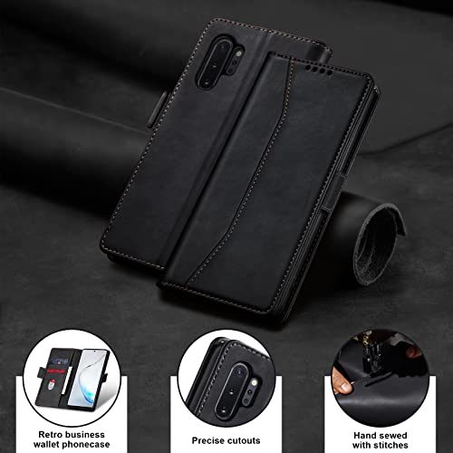 Jasonyu Flip Wallet Case for Samsung Galaxy Note 10 Plus,Leather Magnetic Folio Cover with Card Holder,Kickstand - TPU Shockproof Durable Protective Phone Case,Black