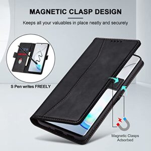 Jasonyu Flip Wallet Case for Samsung Galaxy Note 10 Plus,Leather Magnetic Folio Cover with Card Holder,Kickstand - TPU Shockproof Durable Protective Phone Case,Black