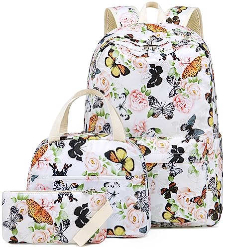 CAMTOP School Backpacks for Teen Girls Lightweight Elementary Middle Backpack Bookbags Set Medium(17 Inch,Butterfly Rose)