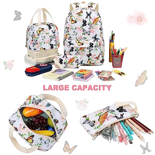 CAMTOP School Backpacks for Teen Girls Lightweight Elementary Middle Backpack Bookbags Set Medium(17 Inch,Butterfly Rose)