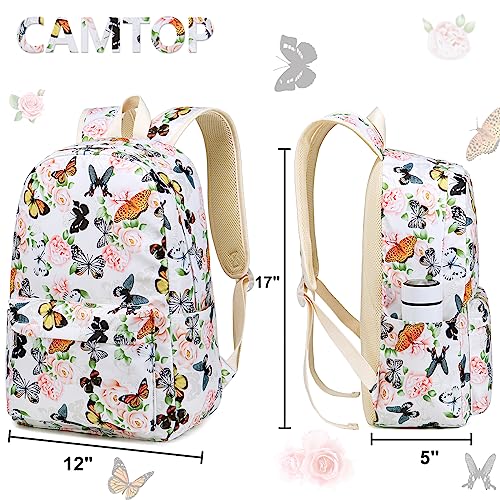 CAMTOP School Backpacks for Teen Girls Lightweight Elementary Middle Backpack Bookbags Set Medium(17 Inch,Butterfly Rose)