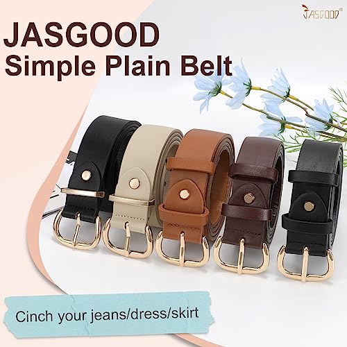 JASGOOD Women Black Pu Leather Belt for Jeans Pants Gold Buckle Lady Fashion Dress Waist Belt(Black,Fit Waist Size 26-30inch)