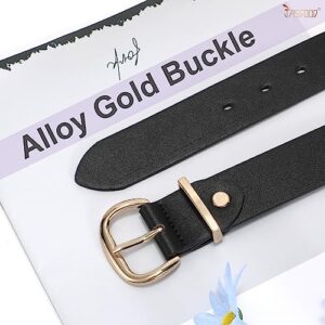 JASGOOD Women Black Pu Leather Belt for Jeans Pants Gold Buckle Lady Fashion Dress Waist Belt(Black,Fit Waist Size 26-30inch)