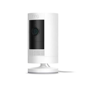 ring stick up cam plug-in hd security camera with two-way talk, works with alexa - white
