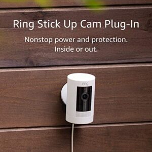 Ring Stick Up Cam Plug-In HD security camera with two-way talk, Works with Alexa - White