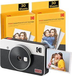 kodak mini shot 2 retro 4pass 2-in-1 instant digital camera and photo printer (2.1x3.4 inches) + 68 sheets bundle, white