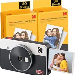 KODAK Mini Shot 2 Retro 4PASS 2-in-1 Instant Digital Camera and Photo Printer (2.1x3.4 inches) + 68 Sheets Bundle, White