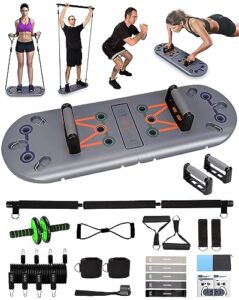 hikeen home workout equipment to help achieve fitness goals, 27-in-1 portable gym exercise equipment with compact push-up board, resistance bands, ab roller wheel, and pilates bar, master your workout